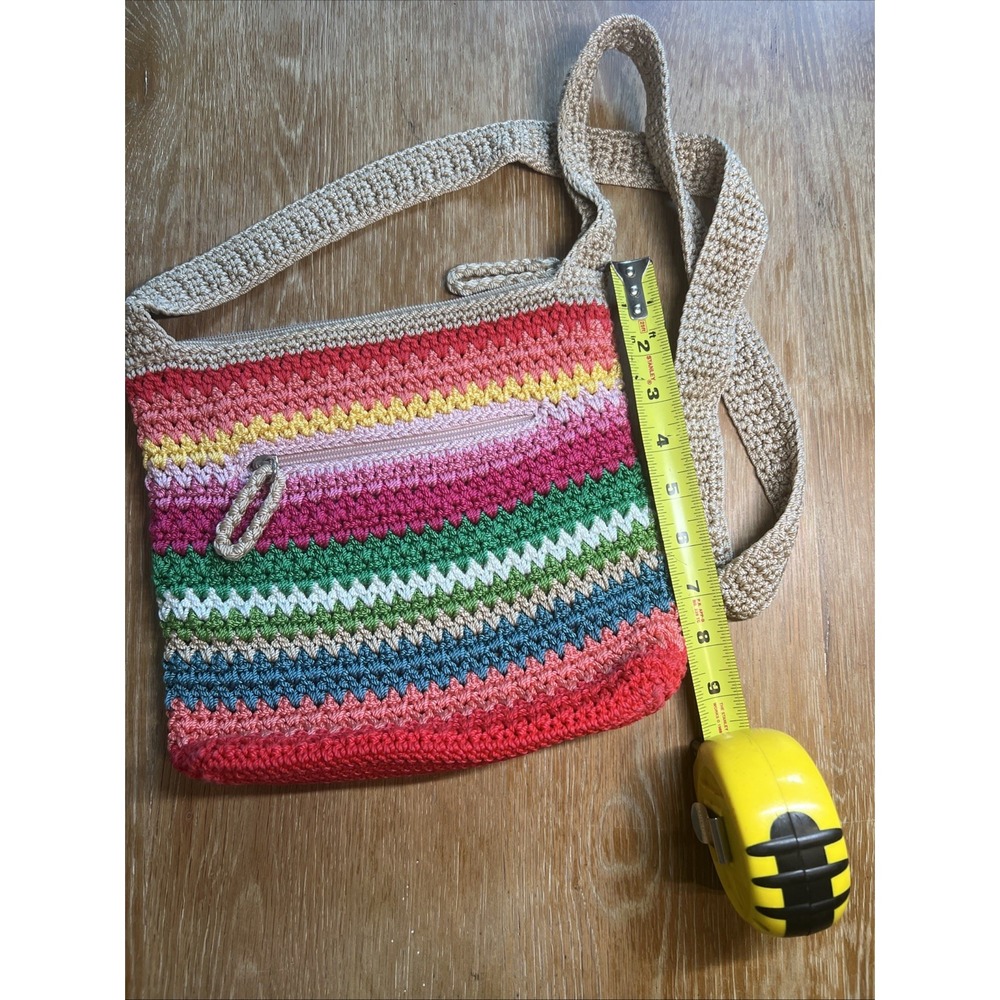 The Sak Rainbow Multicolor Striped Crochet Crossbody Bag Hobo Boho Hippie 10 X 9 - Picture 2 of 9